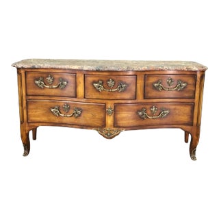 French Louis XV Marble Top Low Wide TV Stand Dresser Commode For Sale