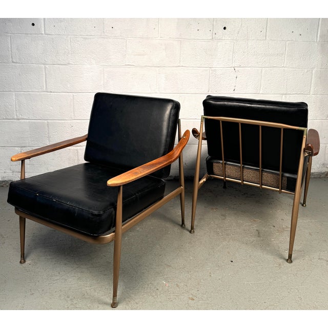 Howell Mfg. Vintage Metal and Wood Lounge Chairs by Howell- Set of 2 For Sale - Image 4 of 12