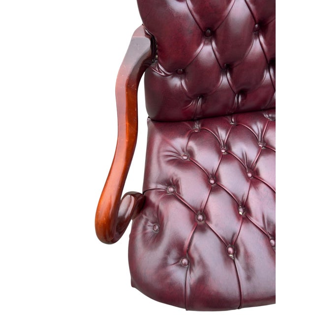 Late 20th Century Pair Red Chesterfield Tufted Leather Gooseneck Library Armchairs For Sale - Image 15 of 15