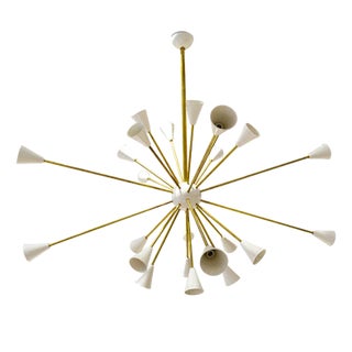 Italian Sputnik Chandelier in Brass and Ivory-Colored Aluminum, 1950s For Sale