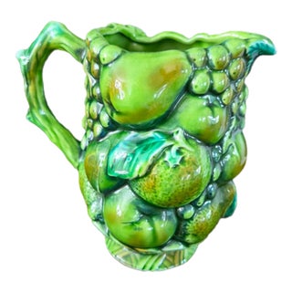 1960s Inarco E2611 Green Majolica-Style Fruit Pitcher For Sale