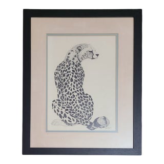 1970s "Leopard" Pen and Ink Drawing by Michael Myatt, Framed For Sale