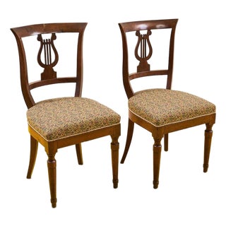 Antique Wooden Chairs with Lyre-Shaped Backs, Set of 2 For Sale