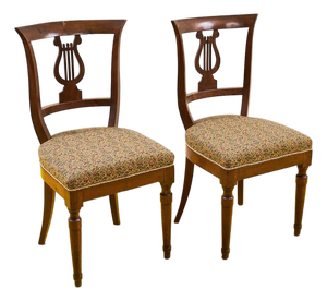 Antique Wooden Chairs with Lyre-Shaped Backs, Set of 2