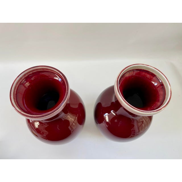 Vintage Chinese Oxblood Porcelain Vases - A Pair For Sale - Image 4 of 8