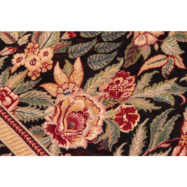 Shabby Chic Floral 1990's Pak-Persian Black/Red Wool Rug - 6'2'' X 9'5'' For Sale - Image 4 of 9