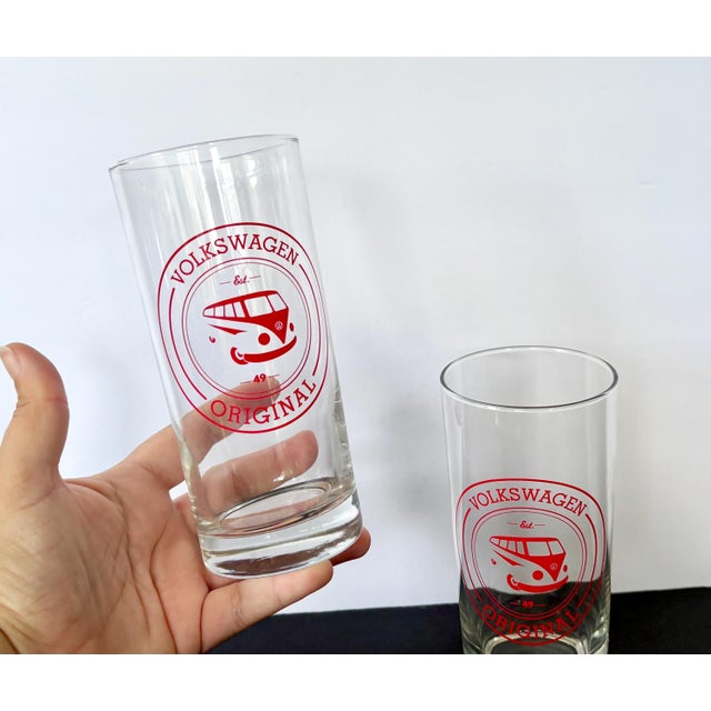 Set of 2 Vintage Volkswagen Original ETS 49 Drinking Glasses Celebrate retro style with this rare pair of tall drinking...