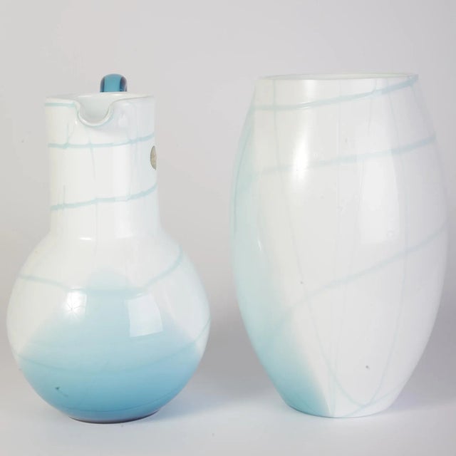 Blue and White Glass Vase and Jug Set from Bohemia Crystal, 1990s, Set of 2 For Sale - Image 4 of 15