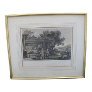Thomas Allom 19thc Hand Colored Engraving Chinese Culture & Preparation of Tea For Sale