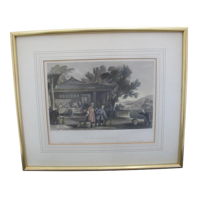 Thomas Allom 19thc Hand Colored Engraving Chinese Culture & Preparation of Tea For Sale