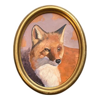 Contemporary Original Stephen Heigh “Young Fox”Painting Oval Vintage Frame For Sale