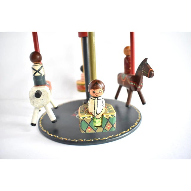 Wood Vintage 1980s Hand-Made Wood Spinning Carousel Toy For Sale - Image 7 of 10