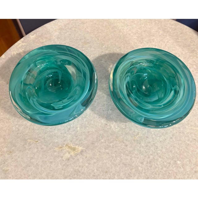 Contemporary Kosta Boda Vintage Turquoise Glass Candle Votives With Label Still On. For Sale - Image 3 of 5