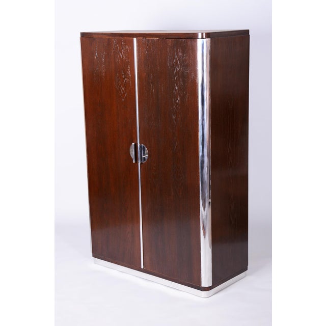 Czech Bauhaus Wardrobe in Chrome, Steel and Oak by Vichr a Spol, 1930s For Sale - Image 17 of 17