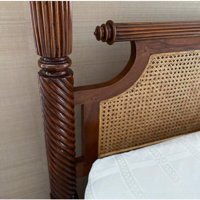 Vintage British Khaki "Lord Mountbatten" Four Poster Anglo-Indian Style Canopy Queen Bed For Sale - Image 9 of 18