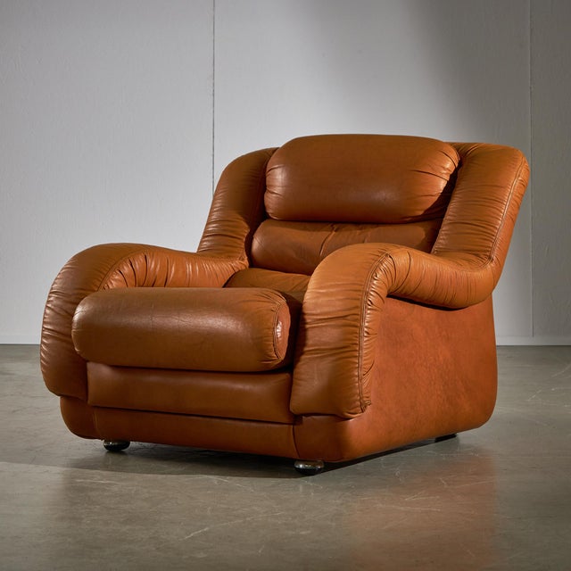 Brown Brown Leather Sofa and Lounge Chairs, 1970s, Set of 3 For Sale - Image 8 of 18