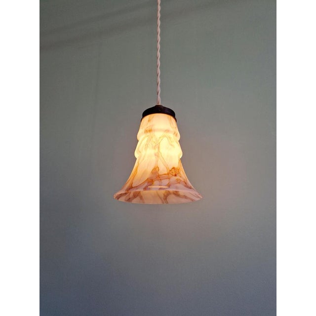 Art Deco Pendant Light in Pink Marbled Opaline from Scailmont, 1920s For Sale - Image 4 of 13