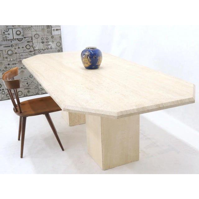 Large Rectangular Double Pedestal Travertine Dining or Conference Table For Sale - Image 4 of 13