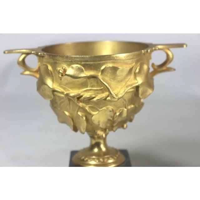 Gold Circa 1830 Pompeii Decorated Urns of Gilt Bronze-Vine Leaves on Stone Bases- a Pair For Sale - Image 8 of 9
