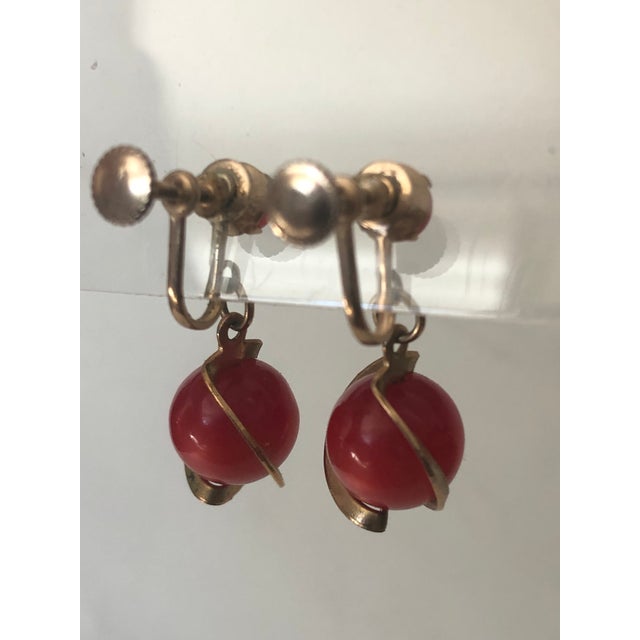 Metal 1960s Red Saturn Orb Dangle Earrings, A Pair For Sale - Image 7 of 7