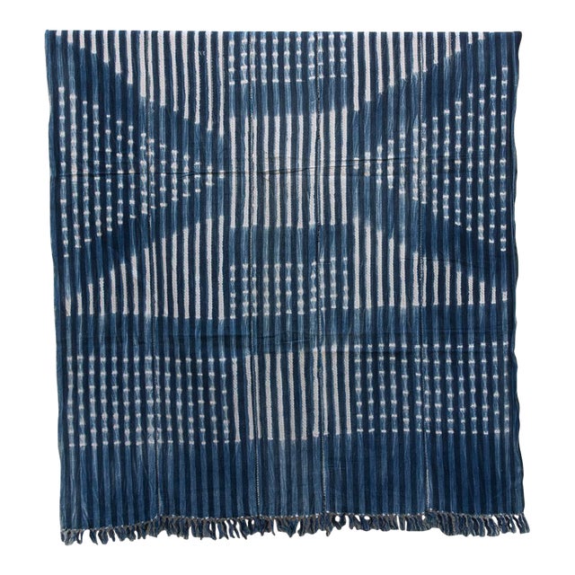 Vintage African Moss "Voltaic Shield" Indigo Throw For Sale