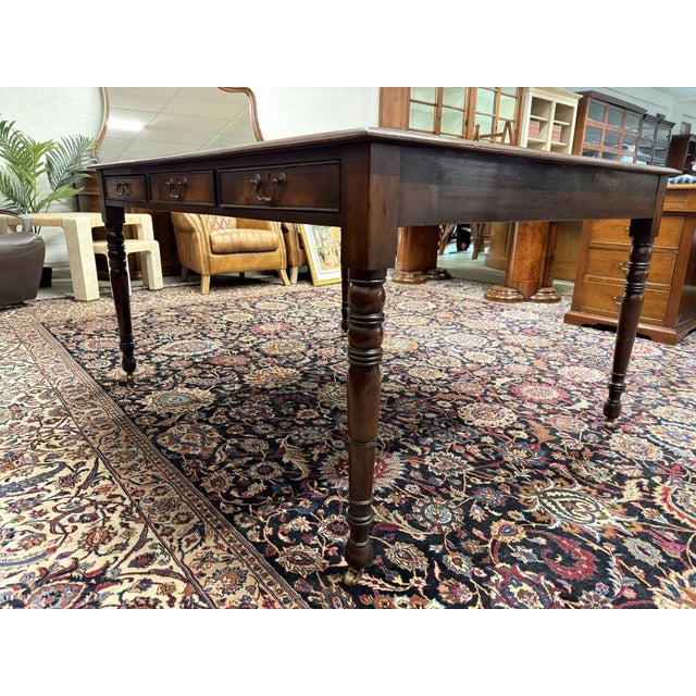 Brown English Chesterfield Writing Desk in Oak For Sale - Image 8 of 17