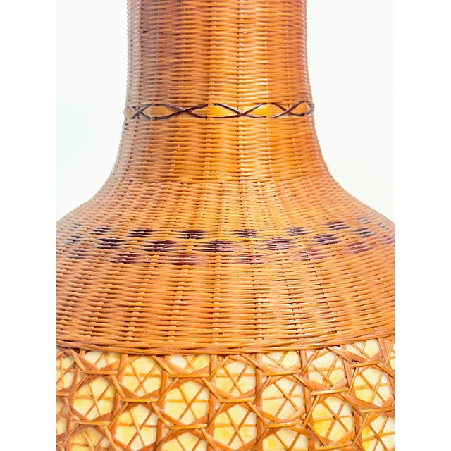Vintage Chinese Porcelain and Woven Wicker Vase For Sale - Image 9 of 13