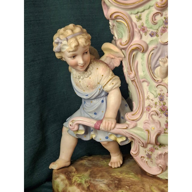 Antique Heubach Bisque Porcelain Centerpiece Cherub Figural Large Vase Mold 173 For Sale - Image 15 of 18