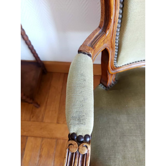 Louis XV Green Cabriolet Armchair, 1890s For Sale - Image 12 of 17