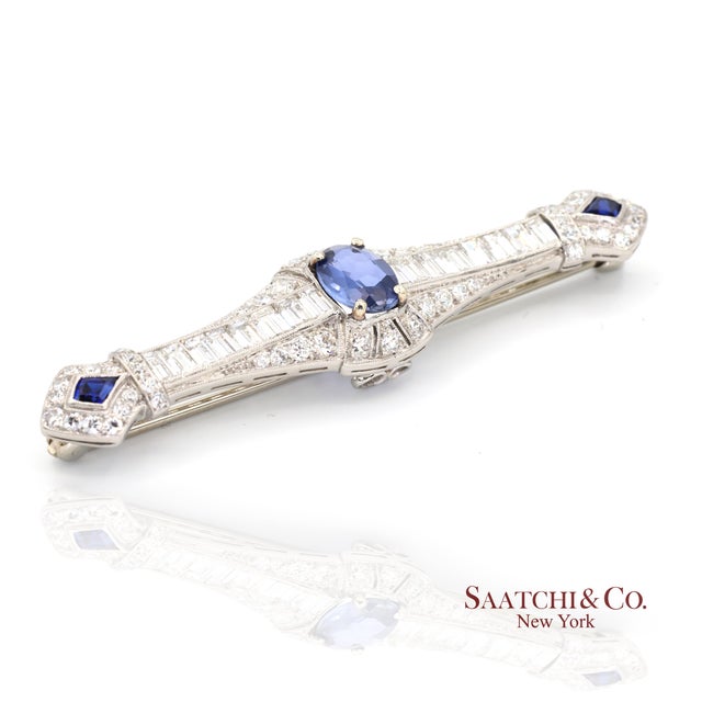 Sapphire and Diamond Brooch Total Item Weight: 8.4 Grams 1: Primary Stone: Sapphire Primary Carat Weight: 3.5 Ct. Primary...