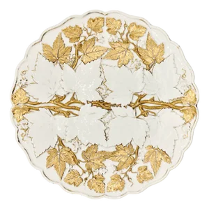 Porcelain Relief Plate with Gilt Moulded Vine and Grape Leaves from Meissen Porcelain, 1900s