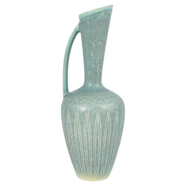 2000 - 2009 Turquoise-Green Hares Fur Glazed Ceramic Pitcher by Gunnar Nylund for Rörstrand For Sale - Image 5 of 5