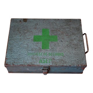 Vintage Hammered Metal First Aid Kit in Blue-Green from Asep, 1950s For Sale