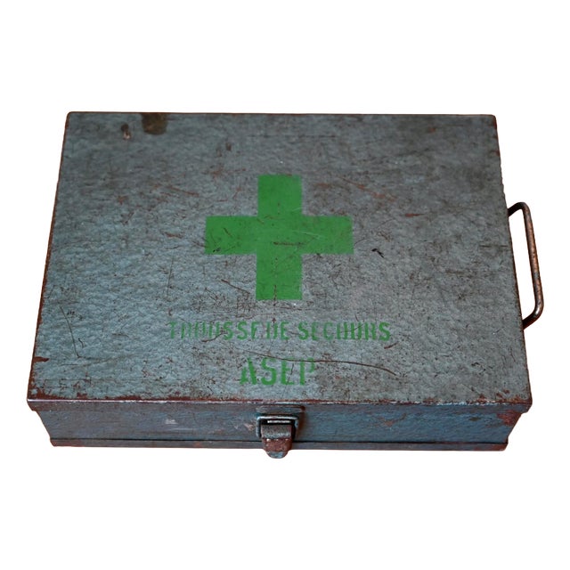 Vintage Hammered Metal First Aid Kit in Blue-Green from Asep, 1950s For Sale