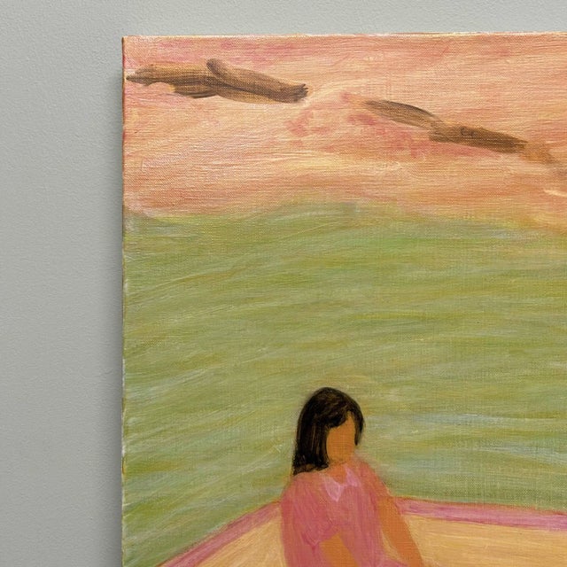 Colorful oil painting by Japanese artist Makoto Igarashi, titled: "Two Women in a Boat." Dimensions: 60.5 cm x 73 cm x 2...