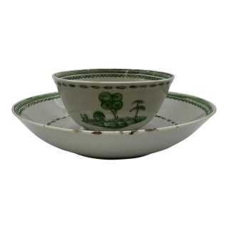 Green Decorated Chinese Export Porcelain Cup and Saucer, Circa 1800 For Sale