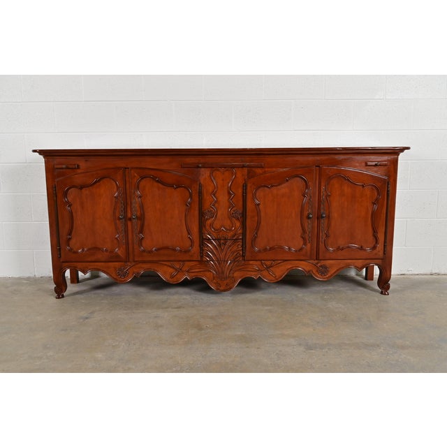 Baker Furniture French Provincial Louis XV Carved Cherry Wood Sideboard Credenza or Bar Cabinet For Sale - Image 13 of 13