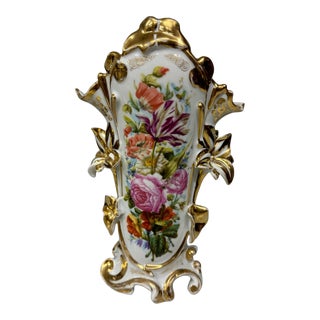 Antique Old Paris Porcelain Floral & Gilt Decorated Vase For Sale