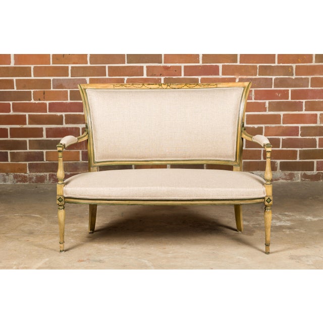 19th Century French Directoire Settee with Painted Garlands, Upholstery and Diamond Motifs For Sale - Image 5 of 12