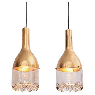 Pendant Lamp in Brass and Glass, 1960s For Sale