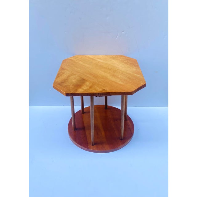 A well‑made oak side, end, or drinks table in the Art Deco design style, circa mid‑20th century. The table features a...