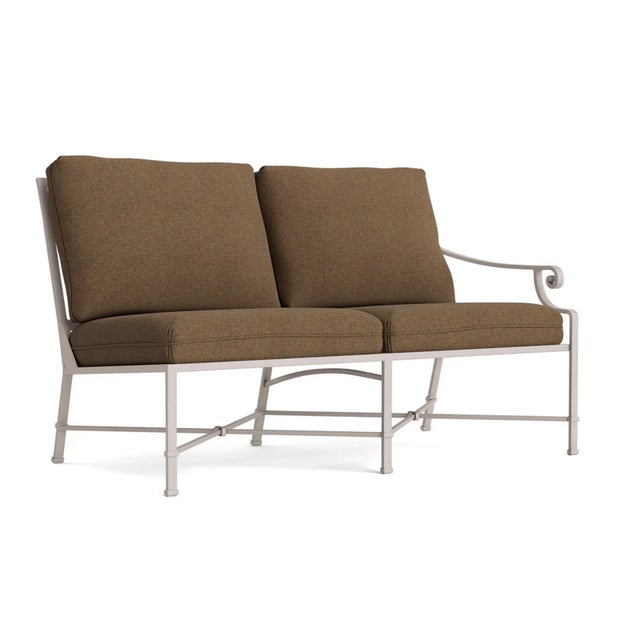 Brown Jordan Venetian Right Arm Loveseat, Dove frame with Fusion Moccasian fabric For Sale - Image 12 of 12