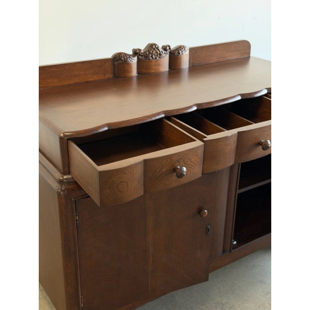Vintage Carved Oak Server Buffet For Sale In Los Angeles - Image 6 of 16