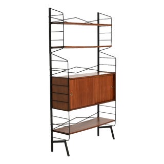 Metal Bookcase with Teak Storage Compartment, 1950s For Sale