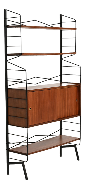 Metal Bookcase with Teak Storage Compartment, 1950s