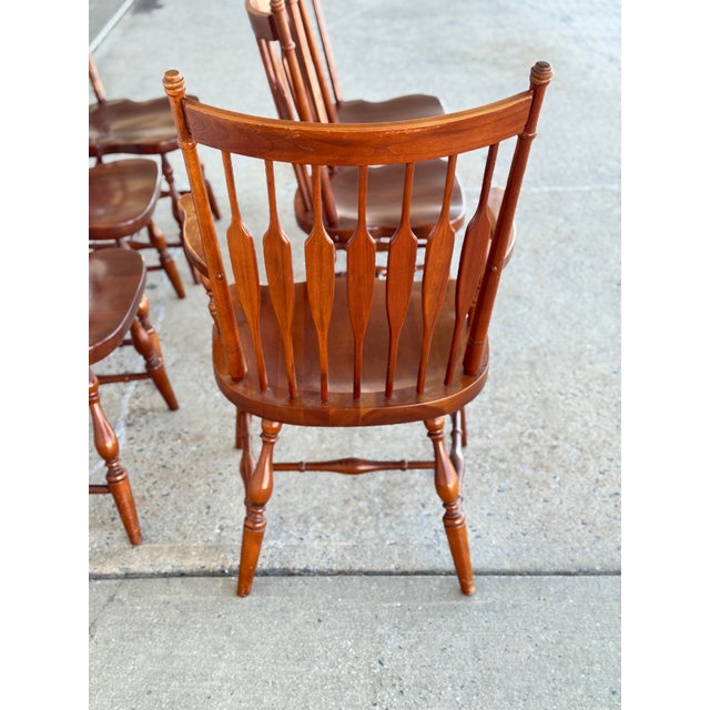 Vintage Harden Solid Wood Dining Chairs Set of 6 Spindle Back Turned Legs For Sale In Philadelphia - Image 6 of 12