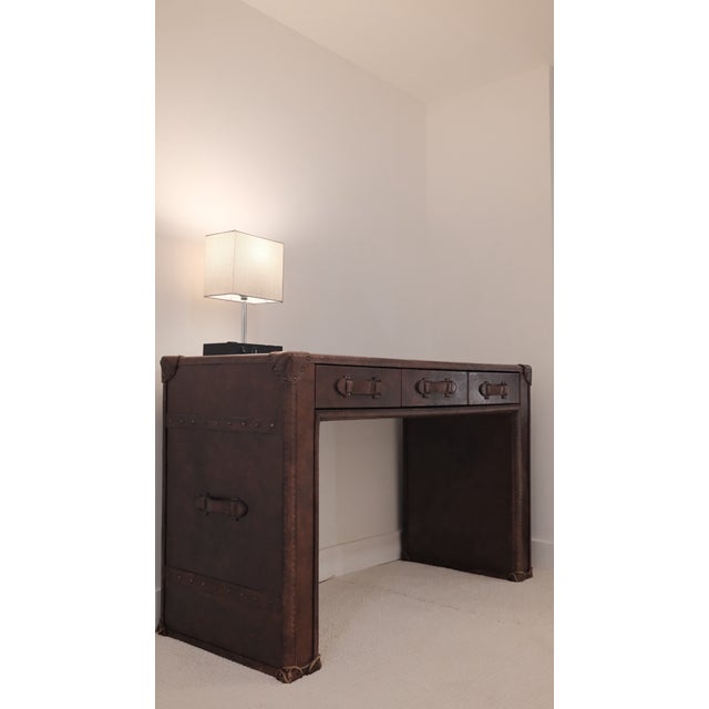 Chestnut Vintage Steamer Trunk 3-Drawer Desk by Restoration Hardware For Sale - Image 8 of 12