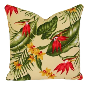 Custom Tropical Floral Barkcloth Feather/Down Pillow Cover 20" Square