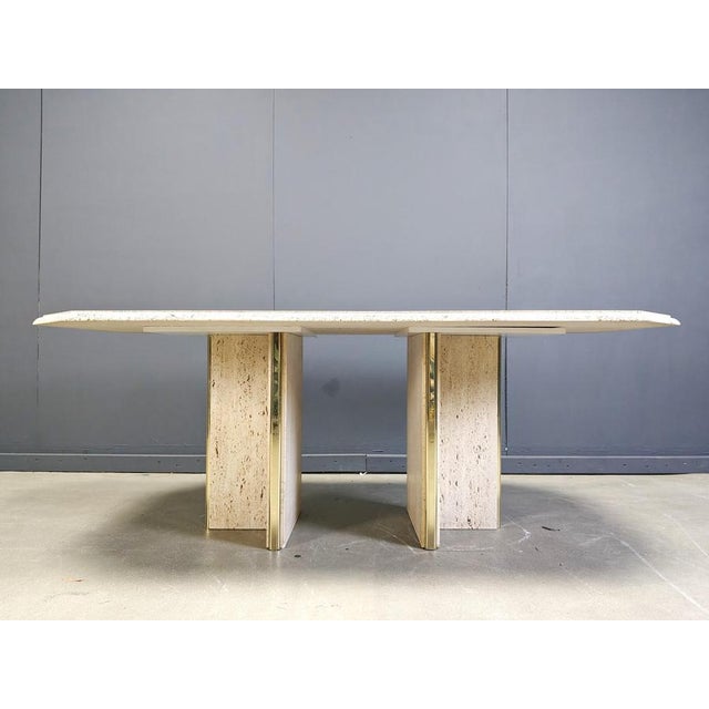 Vintage Italian Travertine and Brass Dining Table, 1970s For Sale - Image 10 of 14