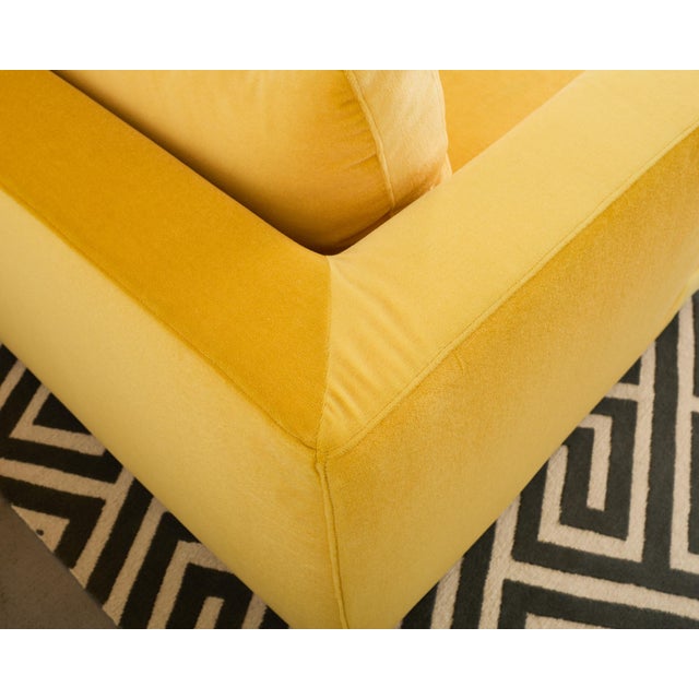 2000 - 2009 Bespoke Yellow Mohair Velvet Upholstered Sectional Sofa For Sale - Image 5 of 12